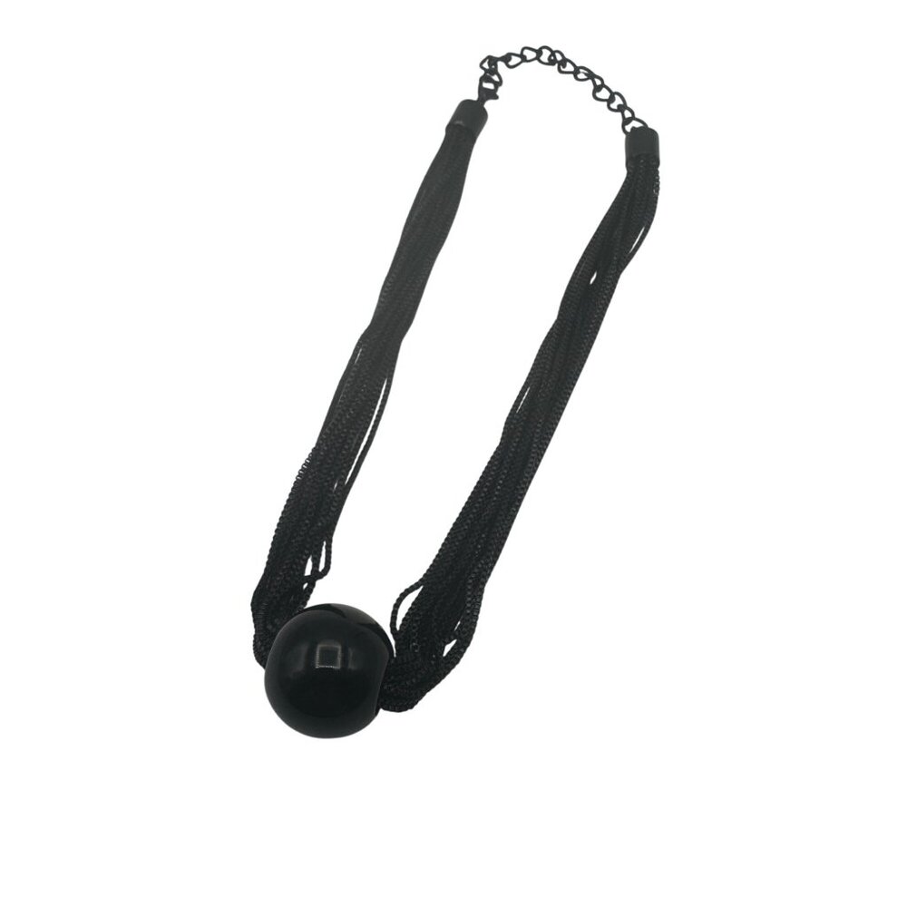 Black Multi Strand Chain Necklace Large Round Pendant